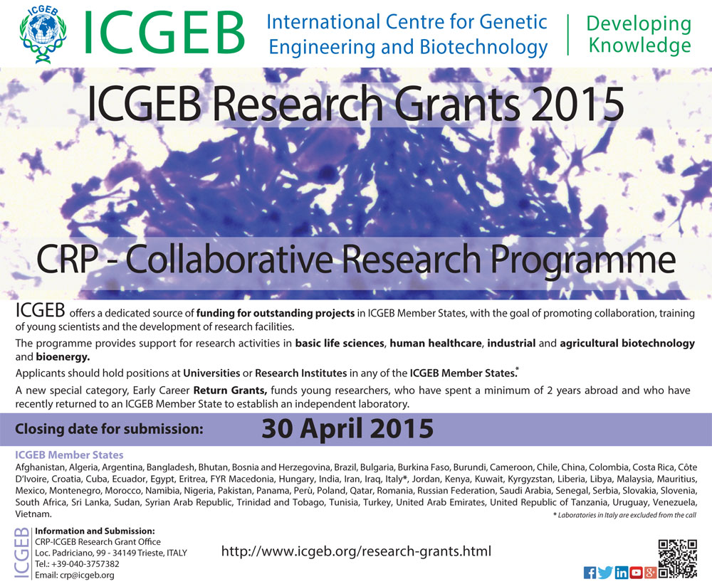 ICGEB Research Grants 2015 Collaborative Research Programme